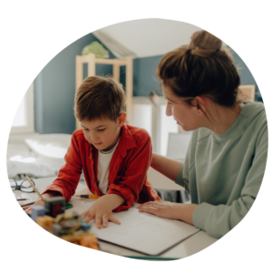 Mother and child work through a problem together 